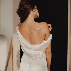 Silk mermaid wedding dress, minimalist elegant wedding dress, Simple sleeveless dress, Cowl wedding dress, luxury wedding dress image 6