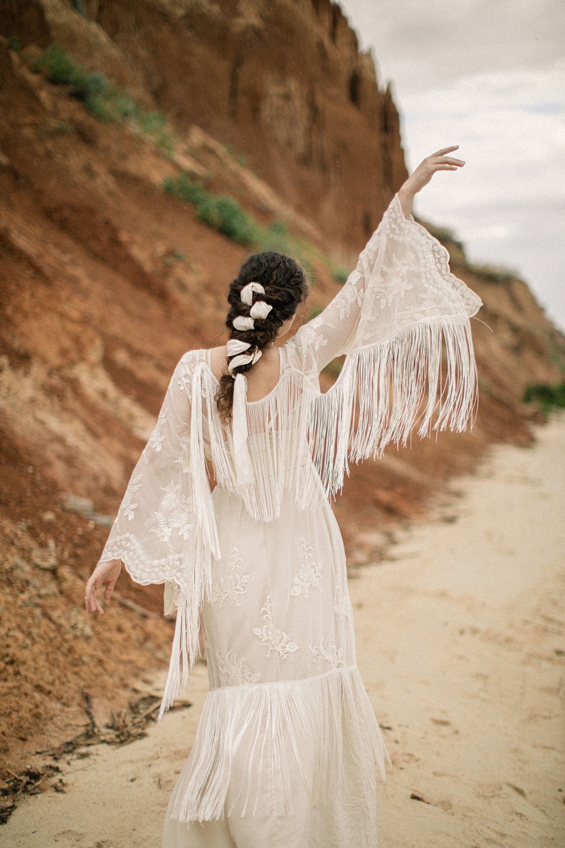 Fringe wedding dress, Bohemian wedding dress, cotton wedding dress, amazing lace wedding dress, vintage wedding dress, boho bride image 8