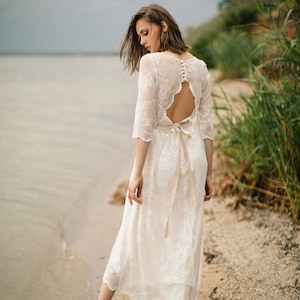 Lace vintage short wedding dress, Asymmetrical wedding Dress