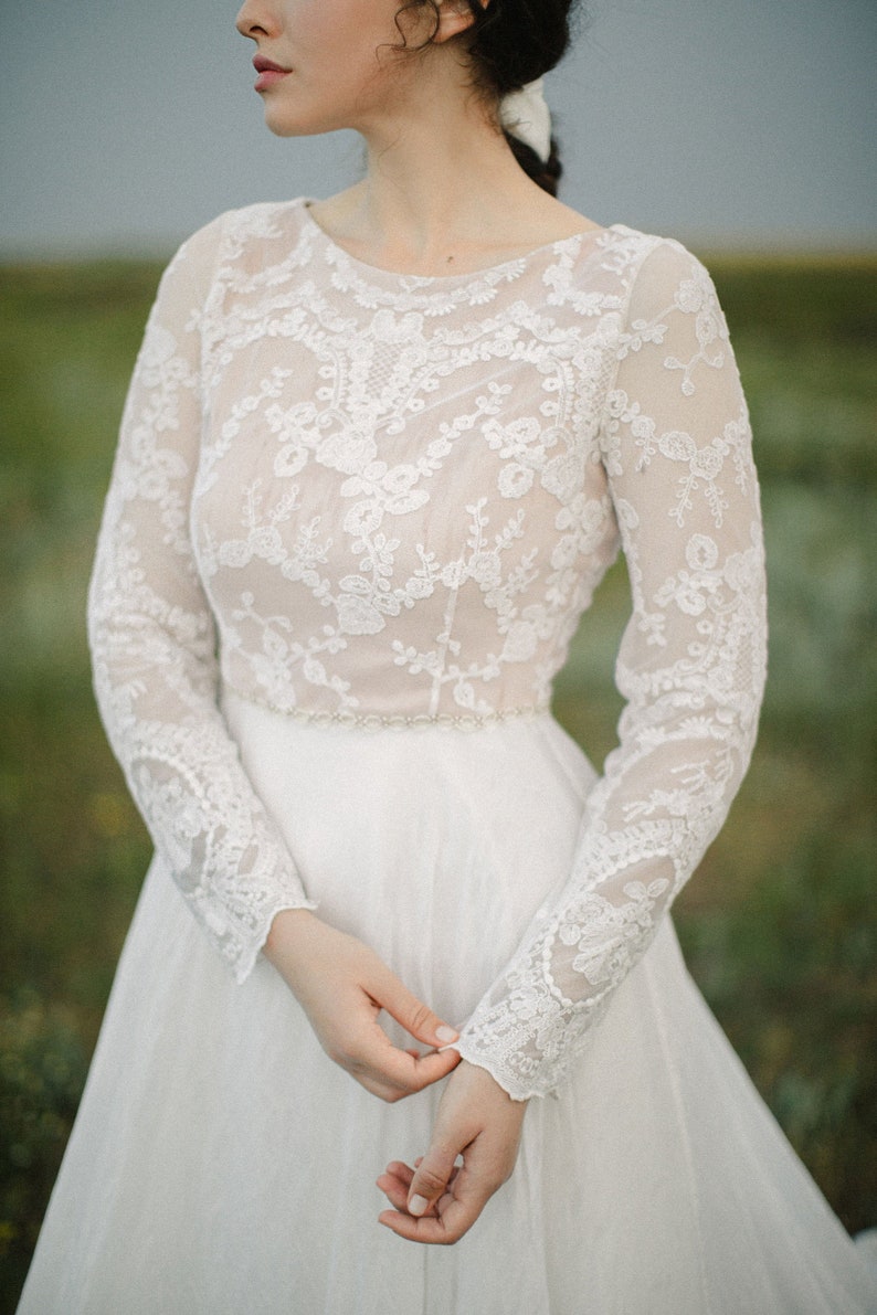 Vintage lace wedding dress, bohemian lace wedding dress, victorian bridal gown image 1