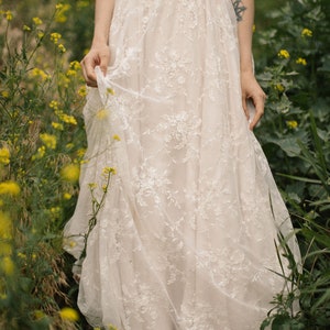 Bohemian lace blush wedding dress image 4