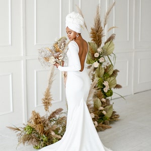 Tight wedding dress, simple mermaid wedding dress with open back image 8