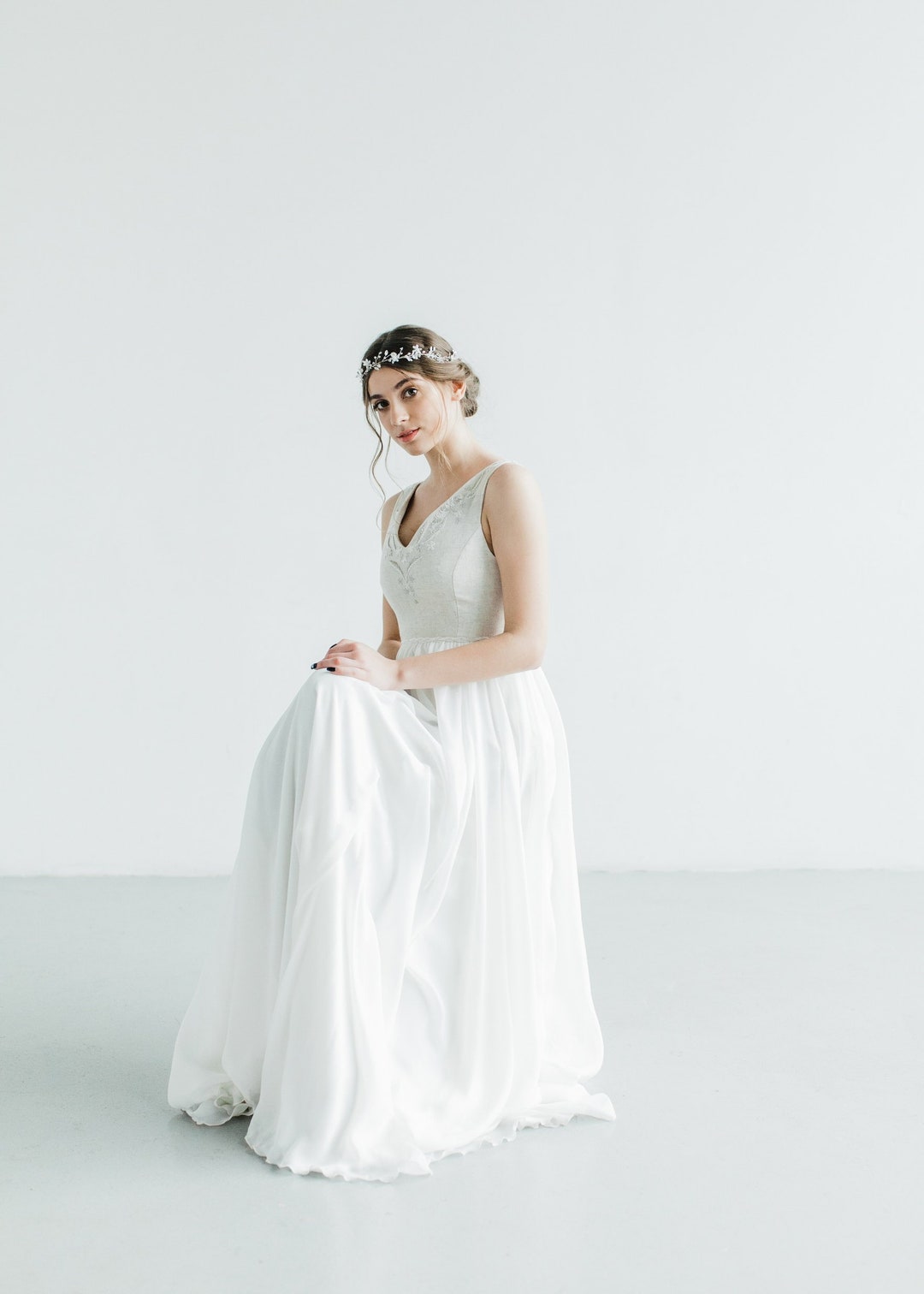 Linen Wedding Dress Rustic Wedding Dress With Hand Etsy