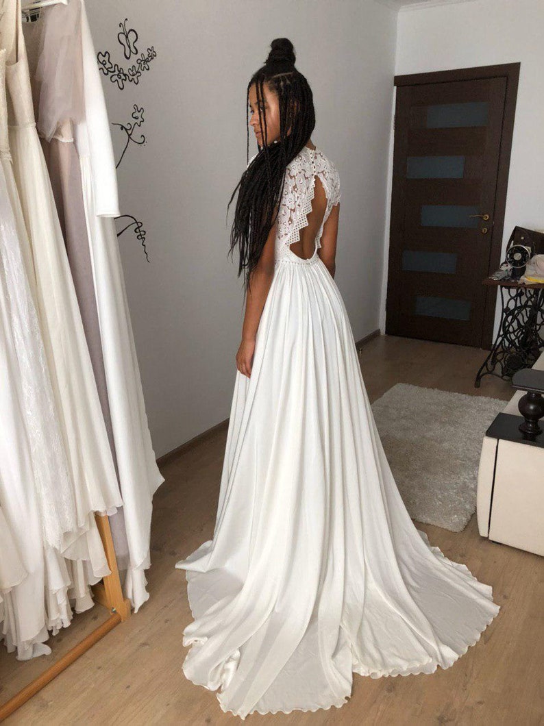 Simple Ivory Wedding Dress Modest Bridal Gown Silk Wedding Etsy