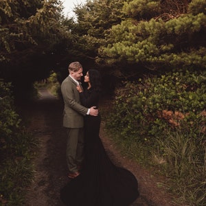 Evening and wedding minimalist simple dress, simple wedding dress with boat neck, open back, full sleeves, black sexy wedding dress image 8