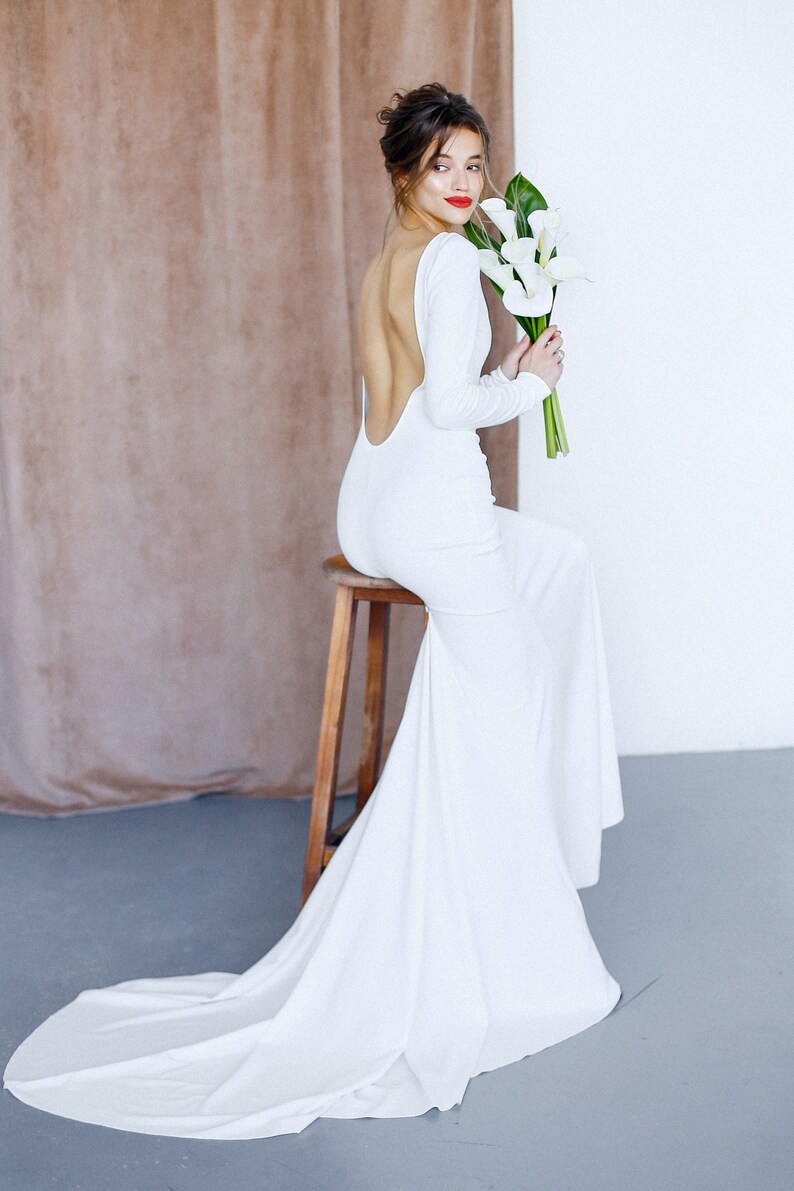 Simple wedding dress mermaid with long sleeve Minimalist | Etsy