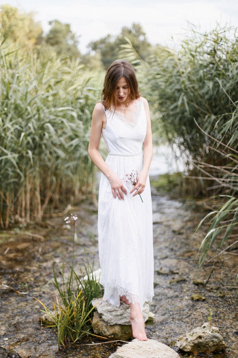 SALE Lace vintage wedding dress, wedding dress open back, delicate lace bridal dress, romantic wedding dress, minimalism and rustic image 6