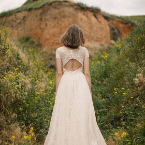 Bohemian lace blush wedding dress image 6