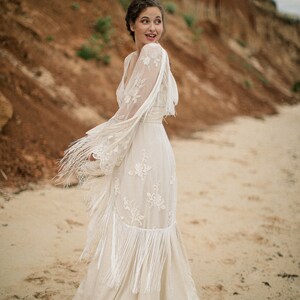 Fringe wedding dress, Bohemian wedding dress, cotton wedding dress, amazing lace wedding dress, vintage wedding dress, boho bride image 3