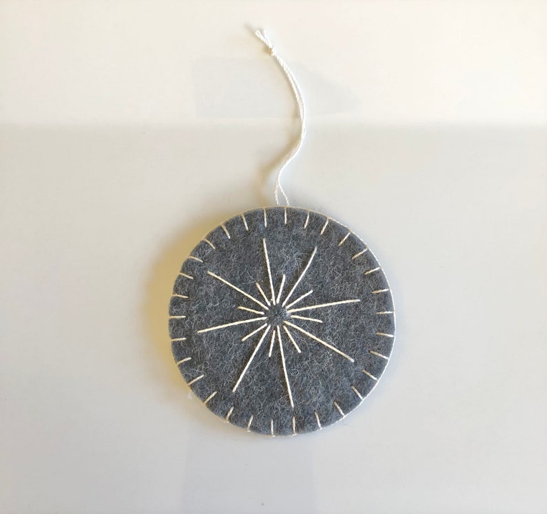 Dark Gray Felt Appliqu\u00e9 Hand Stitched Medallion Christmas Tree Ornament
