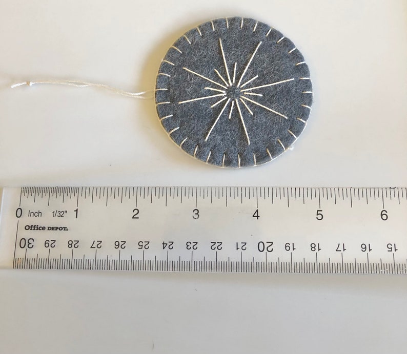 Dark Gray Felt Appliqu\u00e9 Hand Stitched Medallion Christmas Tree Ornament