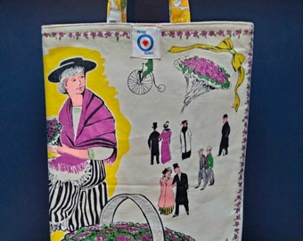 Vintage tea towel short handled tote