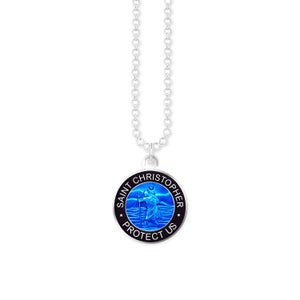 Blest Collar Mediano de San Cristóbal Medalla de Moneda con Talismán Colgante, Charm Unisex. Impermeable y antialérgico. Regalo para protección. Black/blue