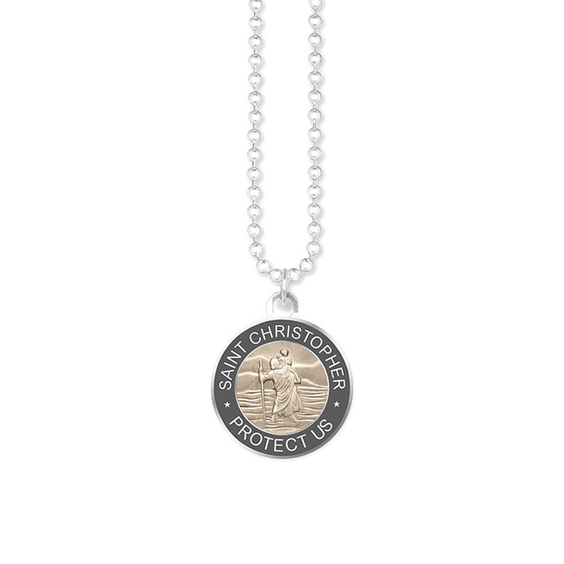Blest Collar Mediano de San Cristóbal Medalla de Moneda con Talismán Colgante, Charm Unisex. Impermeable y antialérgico. Regalo para protección. Grey/golden
