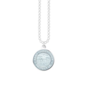 Blest Collar Mediano de San Cristóbal Medalla de Moneda con Talismán Colgante, Charm Unisex. Impermeable y antialérgico. Regalo para protección. Grey/light blue