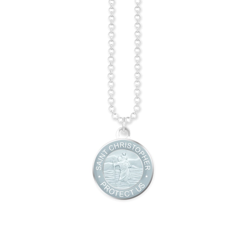 Blest Collar Mediano de San Cristóbal Medalla de Moneda con Talismán Colgante, Charm Unisex. Impermeable y antialérgico. Regalo para protección. Grey/light blue