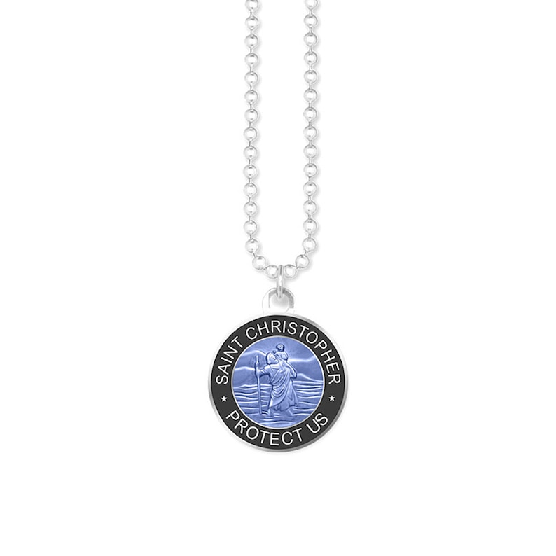 Blest Collar Mediano de San Cristóbal Medalla de Moneda con Talismán Colgante, Charm Unisex. Impermeable y antialérgico. Regalo para protección. Grey/blue violet