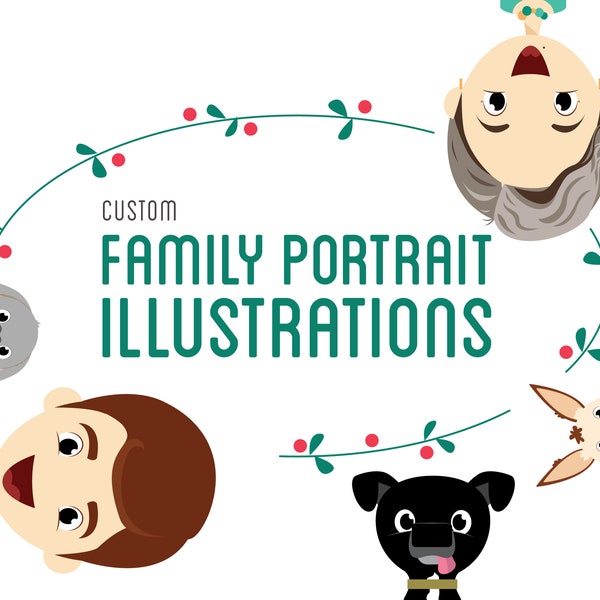 Personalisierte Familie und Haustier Portrait Illustration — digitaler Download