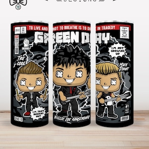 Green Day Inspired Custom 20 oz Stainless Steel Tumbler with a plastic /straw.  FREE SHIPPING!