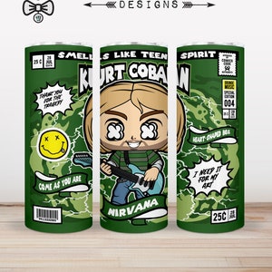 Kurt Cobain Nirvana Inspired Custom 20 oz Stainless Steel Tumbler with a plastic /straw.  FREE SHIPPING!
