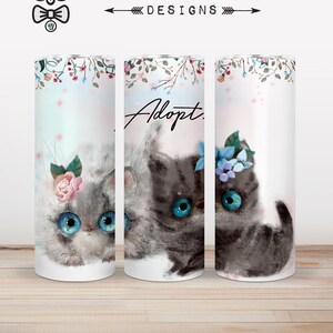 Beautifully Illustrated Whimsical Kitty 20 oz Skinny Tumbler with Straw and Lid