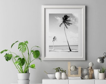 Palm Duo digital print by Lustprint - instant download, printable artwork, palm tree beach print, black and white tropical photography print