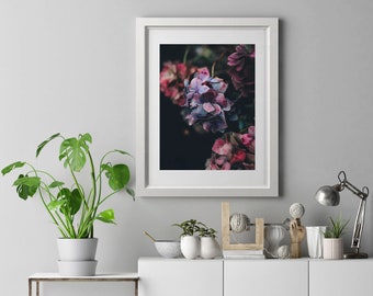 Dark Petal Romance print by Lustprint - instant download, floral petal photo print, pink purple blue modern contemporary florals plant print