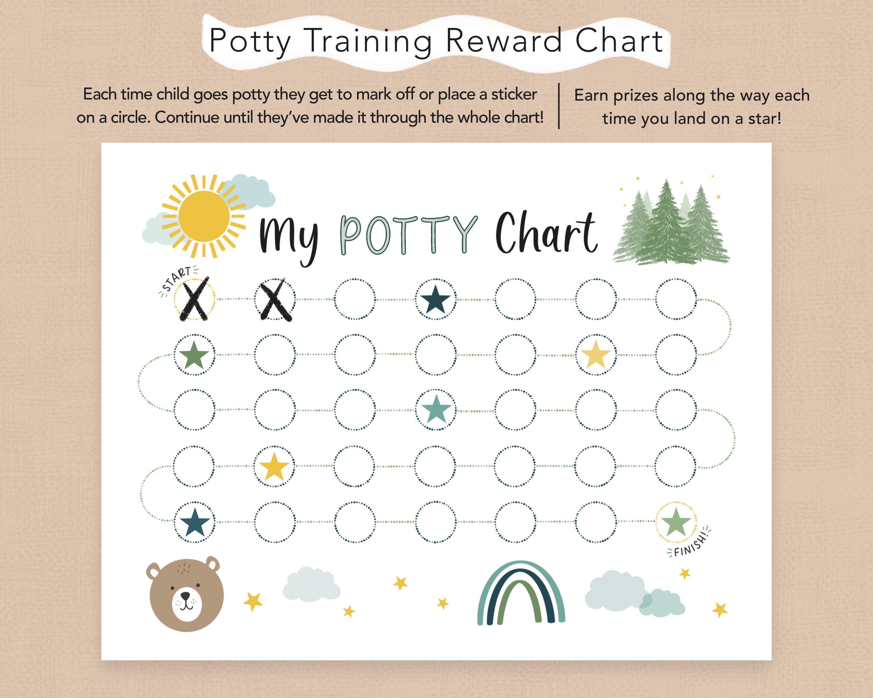 Potty Training Reward Chart | Printable, Boys Potty Chart, Forest Theme ...