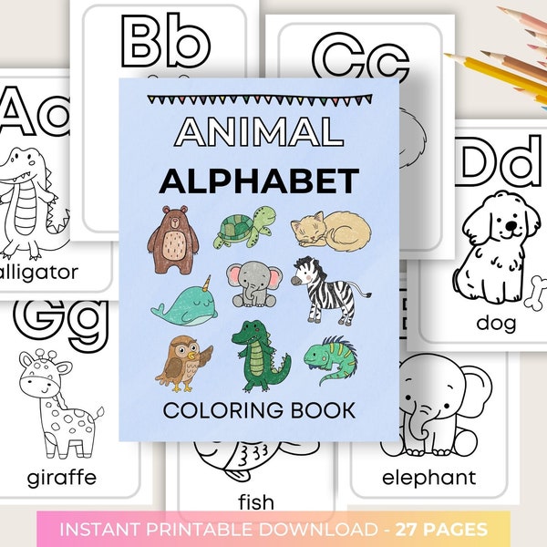 Animal Alphabet Coloring Book | 27 coloring pages, Printable PDF, names and letters