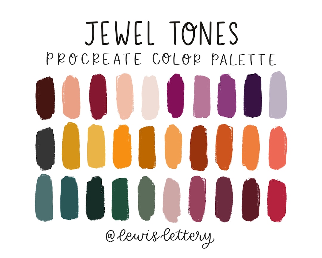 Jewel Tones Color Palette for PROCREATE 30 Color Swatches, iPad Lettering, Digital Art, Modern