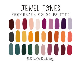 Jewel Tones Color Palette for PROCREATE | 30 color swatches, iPad lettering, digital art, modern calligraphy, graphic design, procreate tool