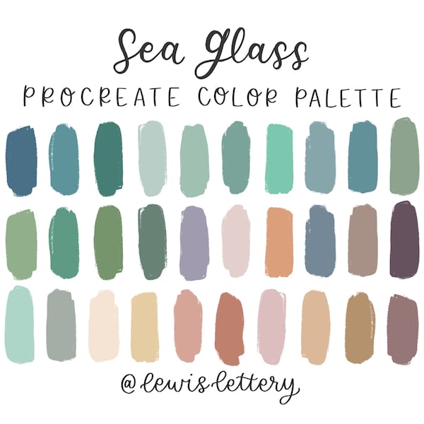 Sea Glass PROCREATE COLOR PALETTE | 30 color swatches designed solely for the Procreate app | tools, modern calligraphy, ipad lettering