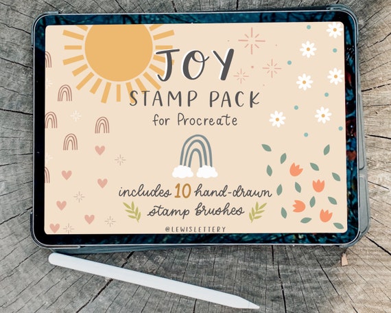 JOY Stamp Pack for Procreate | Set of 10 hand-drawn stamp brushes, iPad lettering, digital art, Procreate tools, graphic design