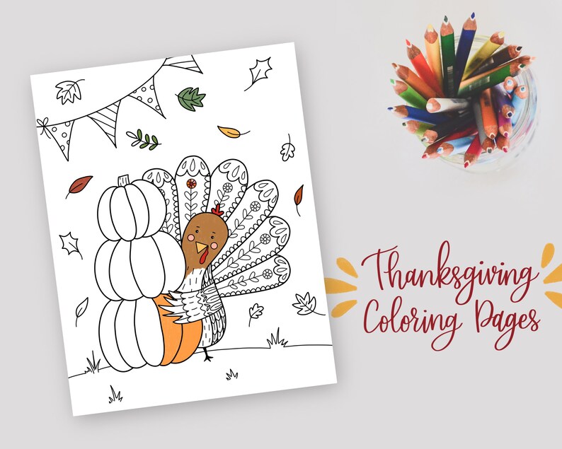 Thanksgiving Coloring Pages Set of 3 Printable Coloring
