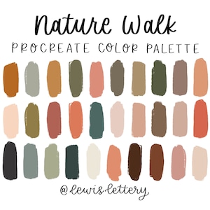 Nature Walk - PALETA DE CORES PROCREATE | amostras de cores, letras para iPad, terroso, boho, ferramenta procreate, design gráfico, letras Lewis