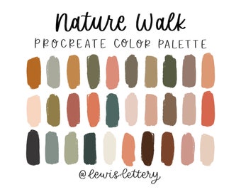 Nature Walk - PROCREATE COLOR PALETTE | color swatches, iPad lettering, earthy, boho, procreate tool, graphic design, Lewis lettery