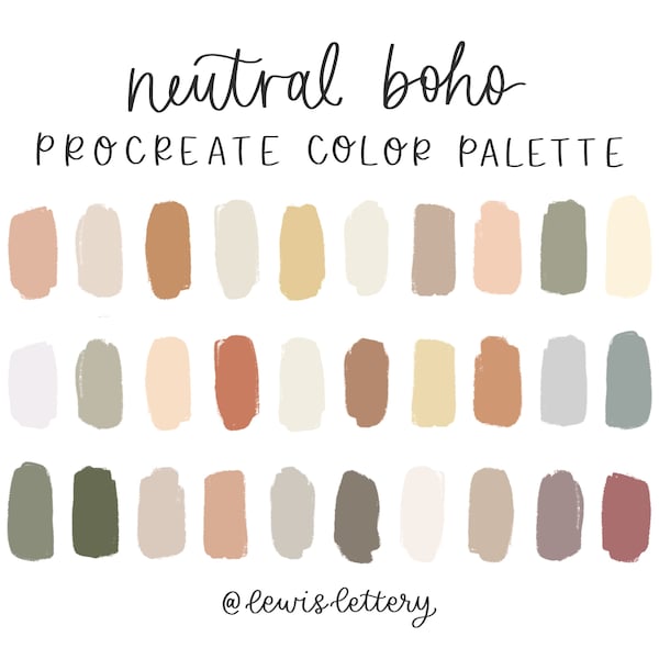 Neutral Boho Color Palette for Procreate App | color swatches, iPad lettering, procreate tool, digital art, minimalist, earthy