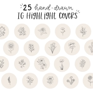 Botanical Instagram Highlight Covers, Set of 25 Hand-drawn Icons | Neutral, Floral, Phone Wallpapers, Highlight Icons