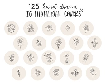 Botanical Instagram Highlight Covers, Set of 25 Hand-drawn Icons | Neutral, Floral, Phone Wallpapers, Highlight Icons