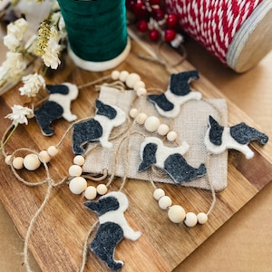 Boston Terrier Dog Garland // Felt & Wooden Beads // (Dog Christmas, Dog Sympathy, Dog Decor, Dog KnickKnack, Dog Celebration, Dog Party)