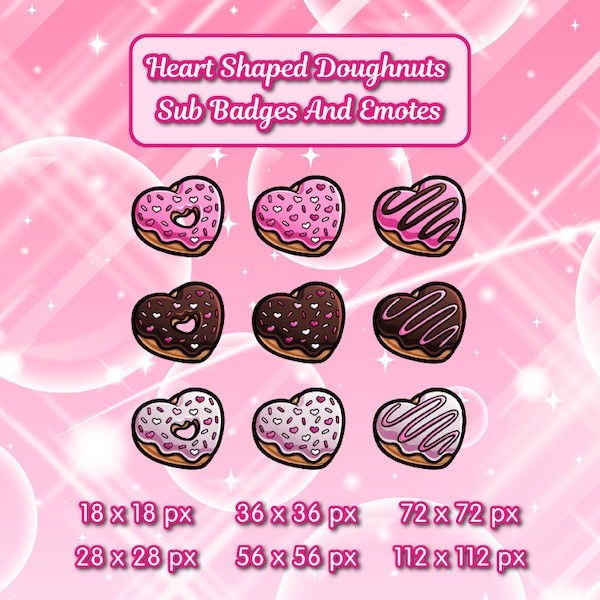 Heart Shaped Doughnuts Sub Badges and Emotes | For Twitch Streams and Discord Servers