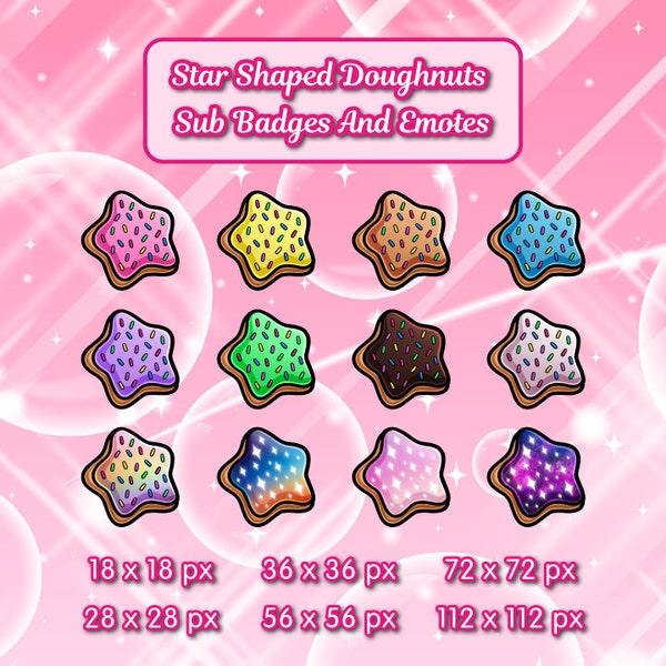 Star Shaped Doughnuts Sub Badges and Emotes | For Twitch Streams and Discord Servers
