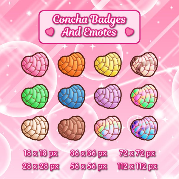 Concha Sub Badges and Emotes - 3 Extra Conchas | Pan Dulce | For Twitch Streams and Discord Servers
