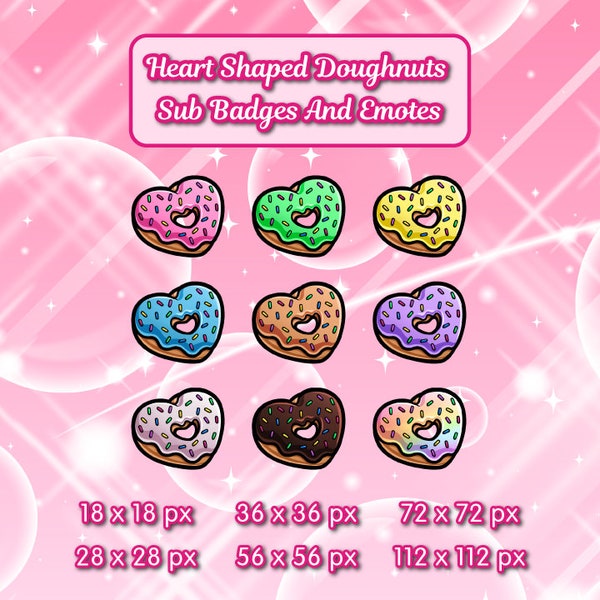 Colorful Heart Shaped Doughnuts Sub Badges and Emotes | For Twitch Streams and Discord Servers