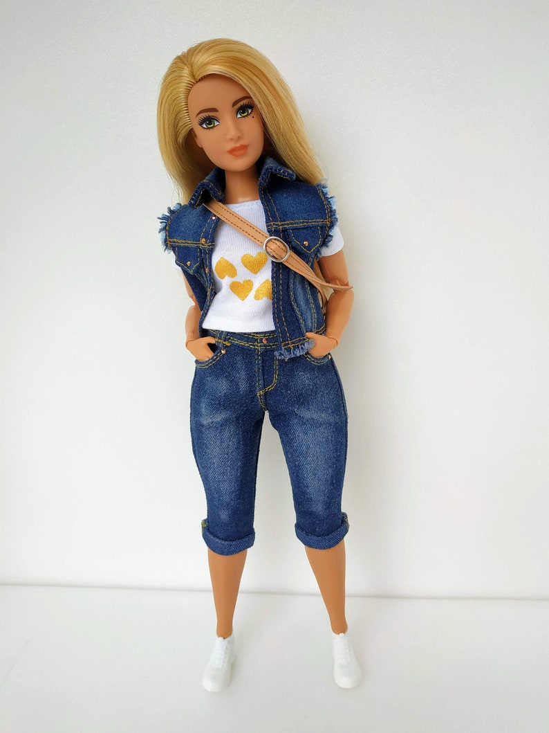 Barbie clothes Barbie Jeans Denim breeches and vest for | Etsy