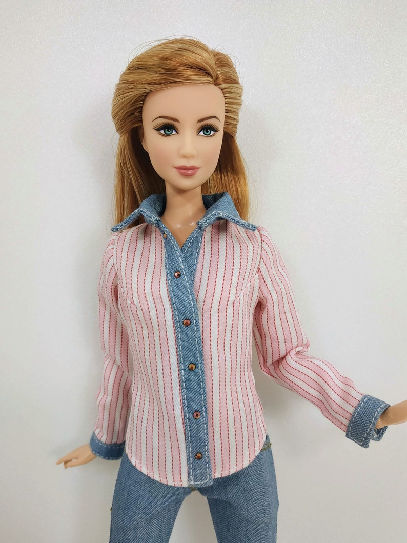 Barbie Clothes Doll Clothes Pink Striped Shirt With Denim Etsy