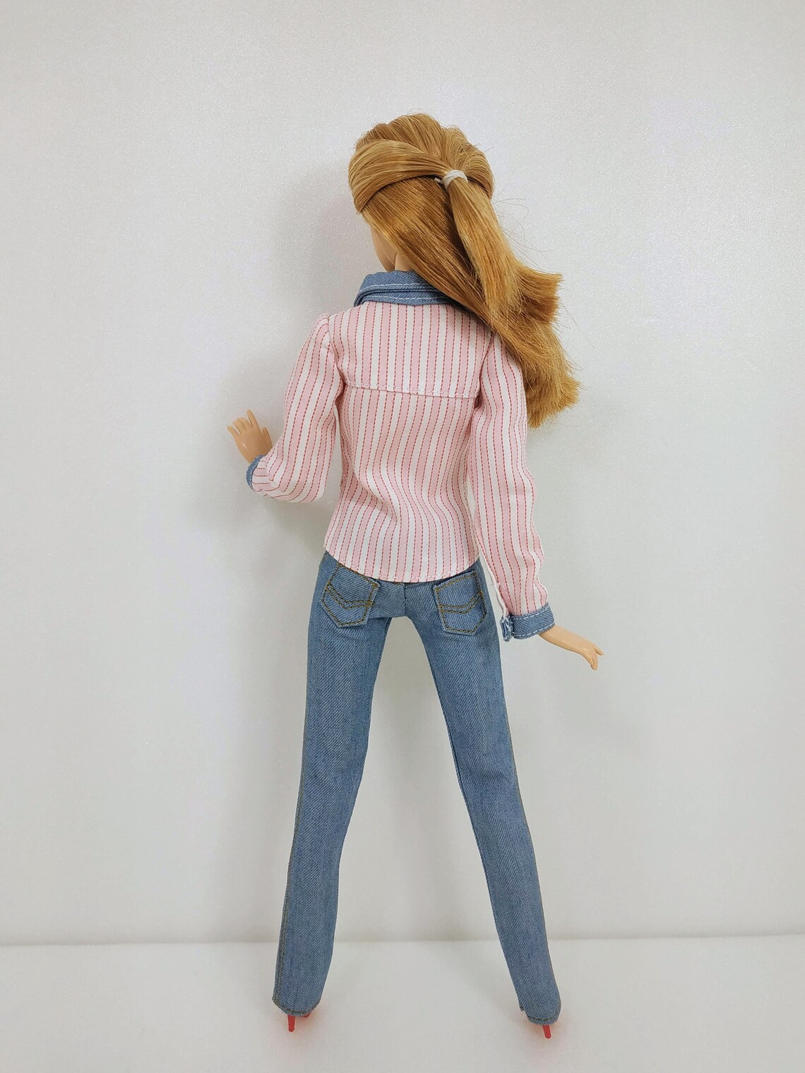 Barbie Clothes Doll Clothes Pink Striped Shirt With Denim Etsy