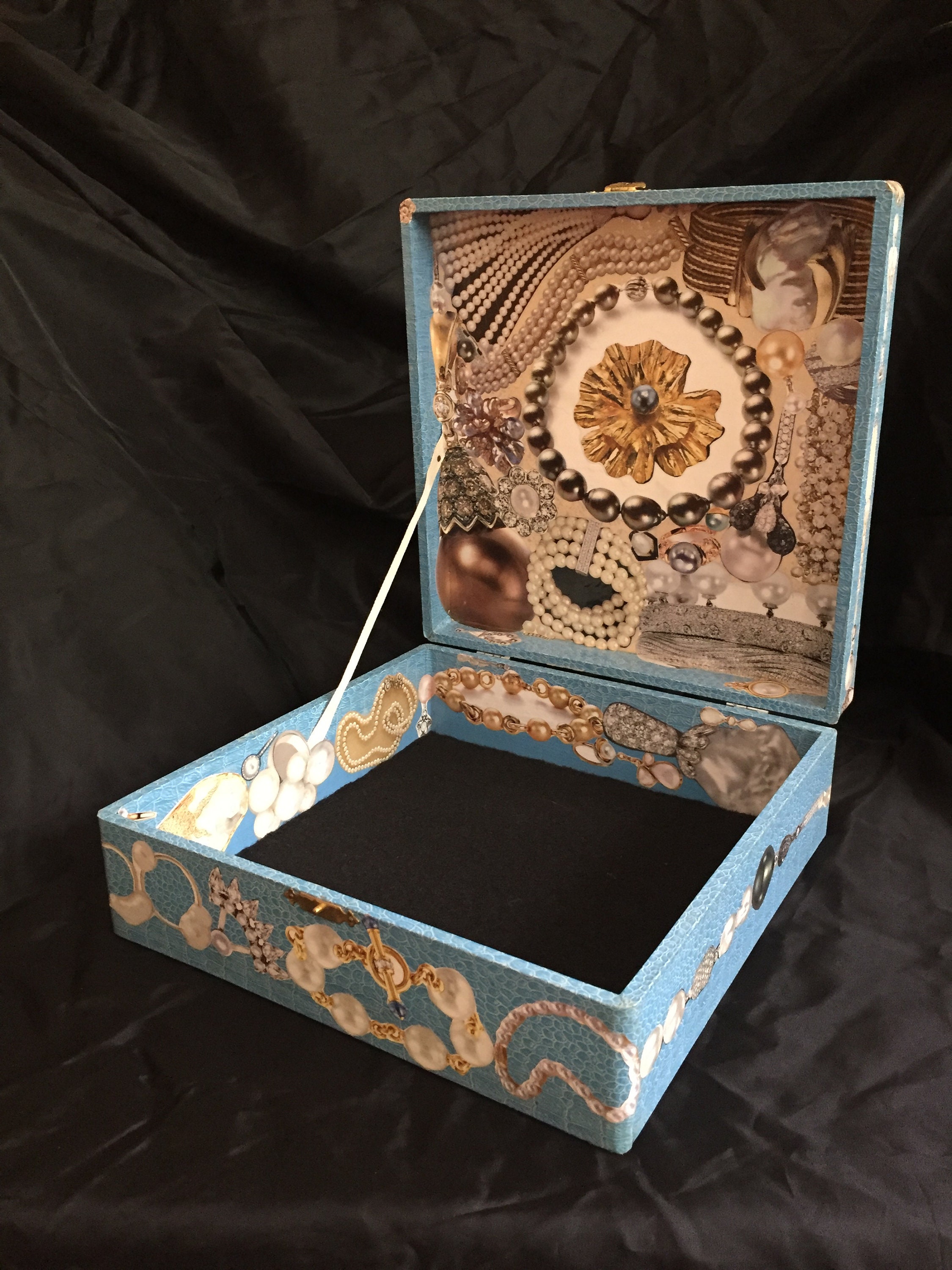 Pearl Blue Treasure Chest Jewelry Box Curio Box Etsy