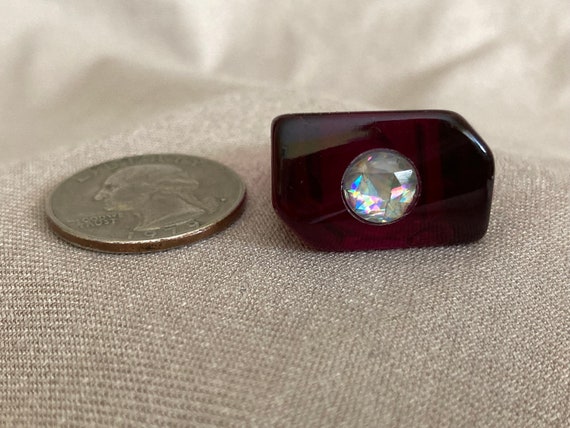 Lucite Ring, Purple, with Rose Cut Rhinestone, Tr… - image 10