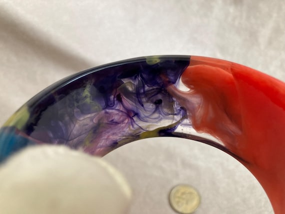 Large Lucite Multi-Colored Bangle, Marbleized, Sw… - image 7
